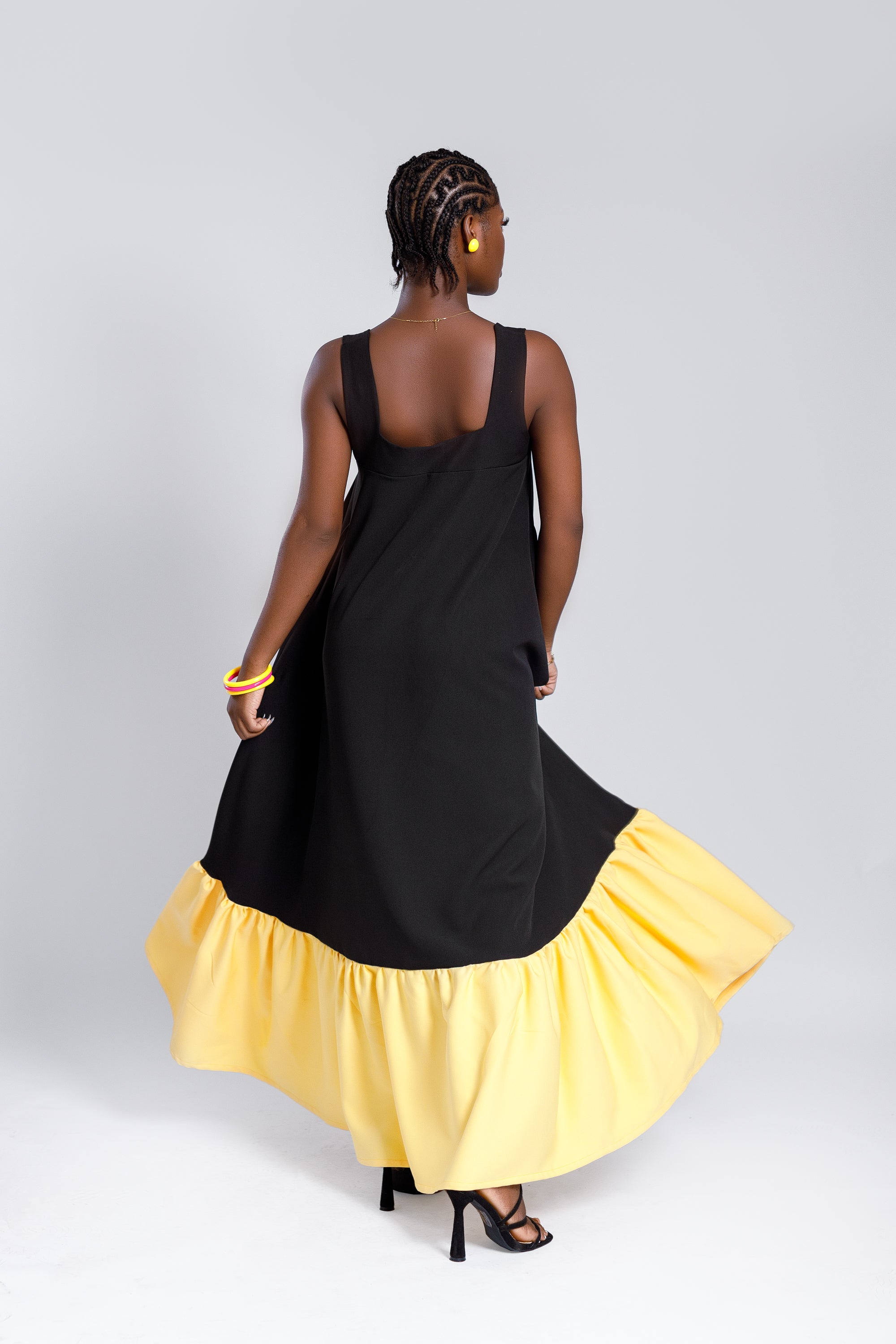 2 Tone Dress in Black & Yellow