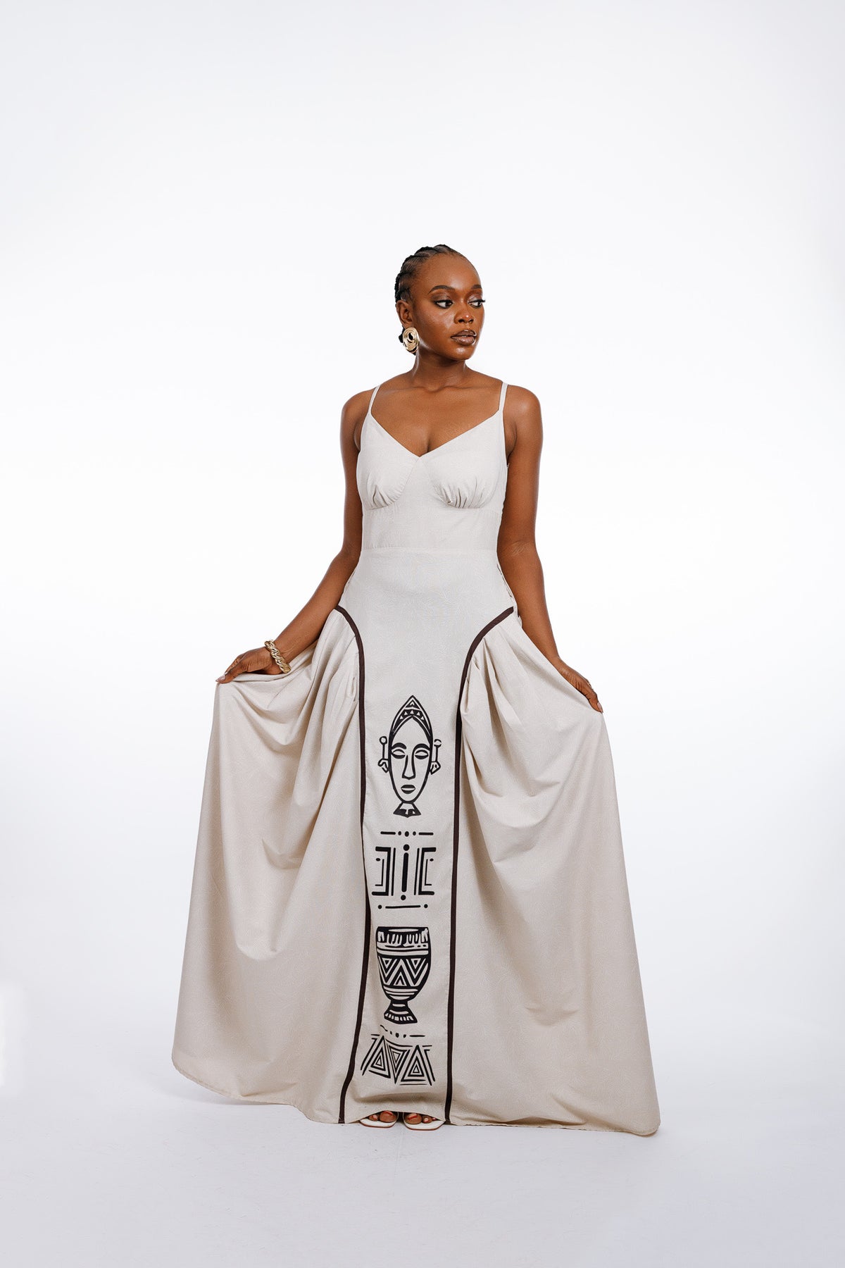 Farrko Afro Dress in Nude