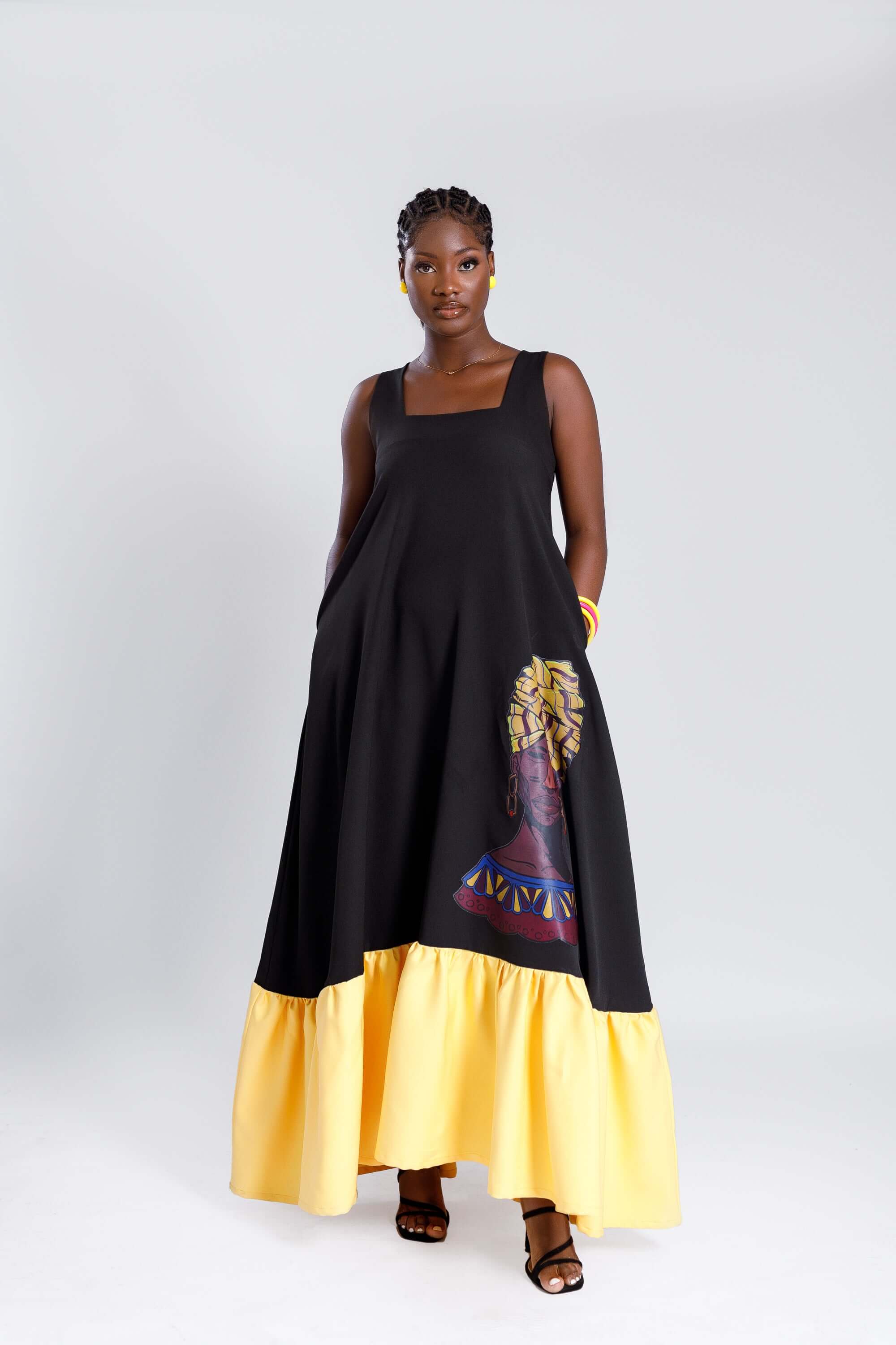 2 Tone Dress in Black & Yellow - Dresses