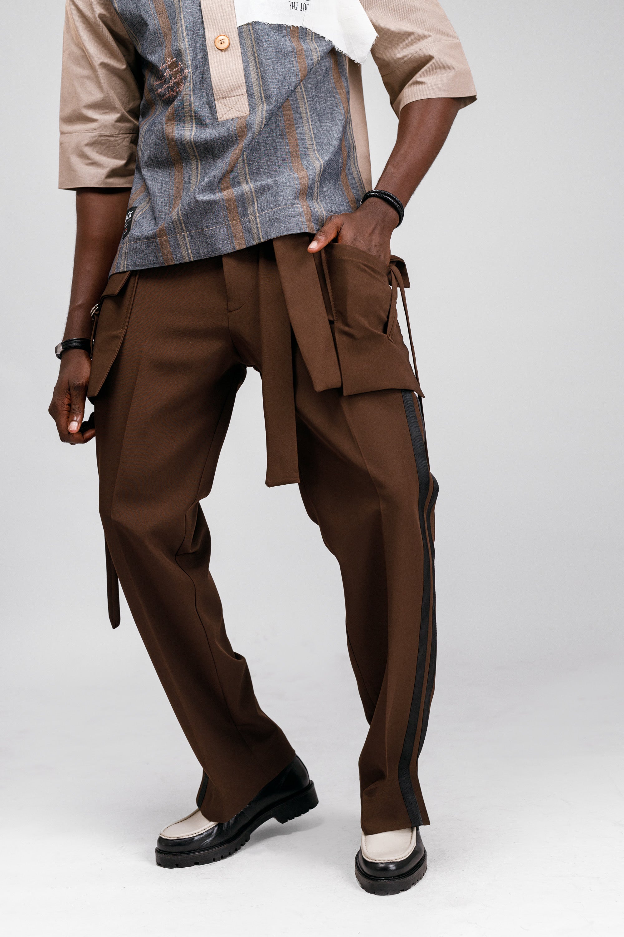 Tuxedo Silk Pant in Brown