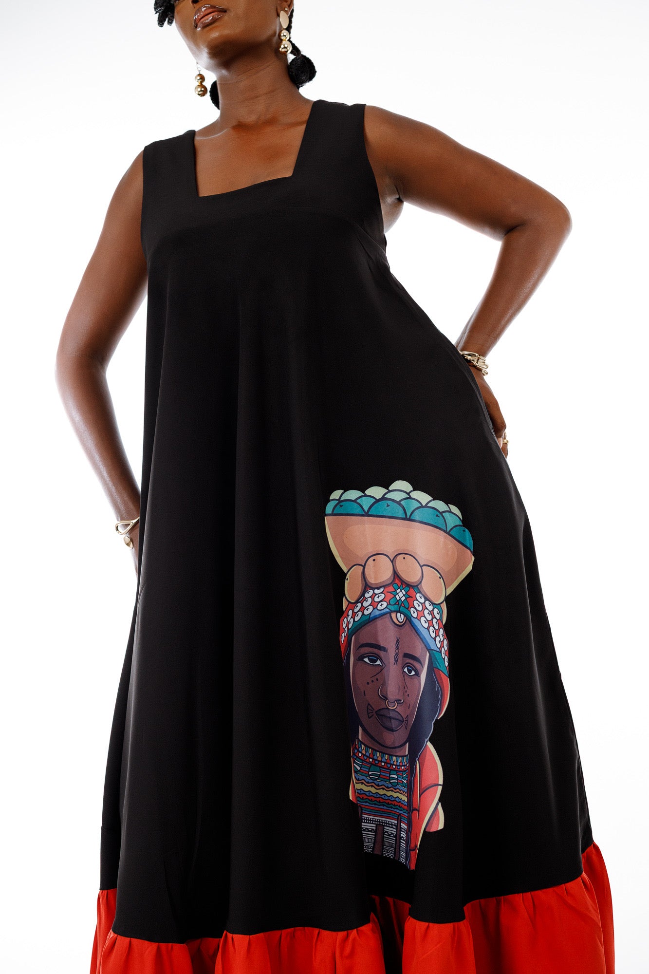 2 Tone Dress in Black & Orange