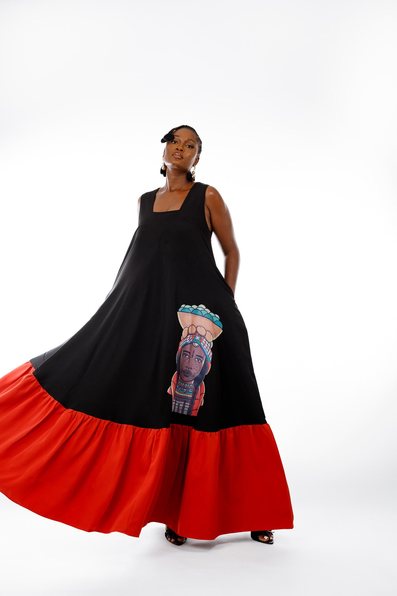 2 Tone Dress in Black & Orange