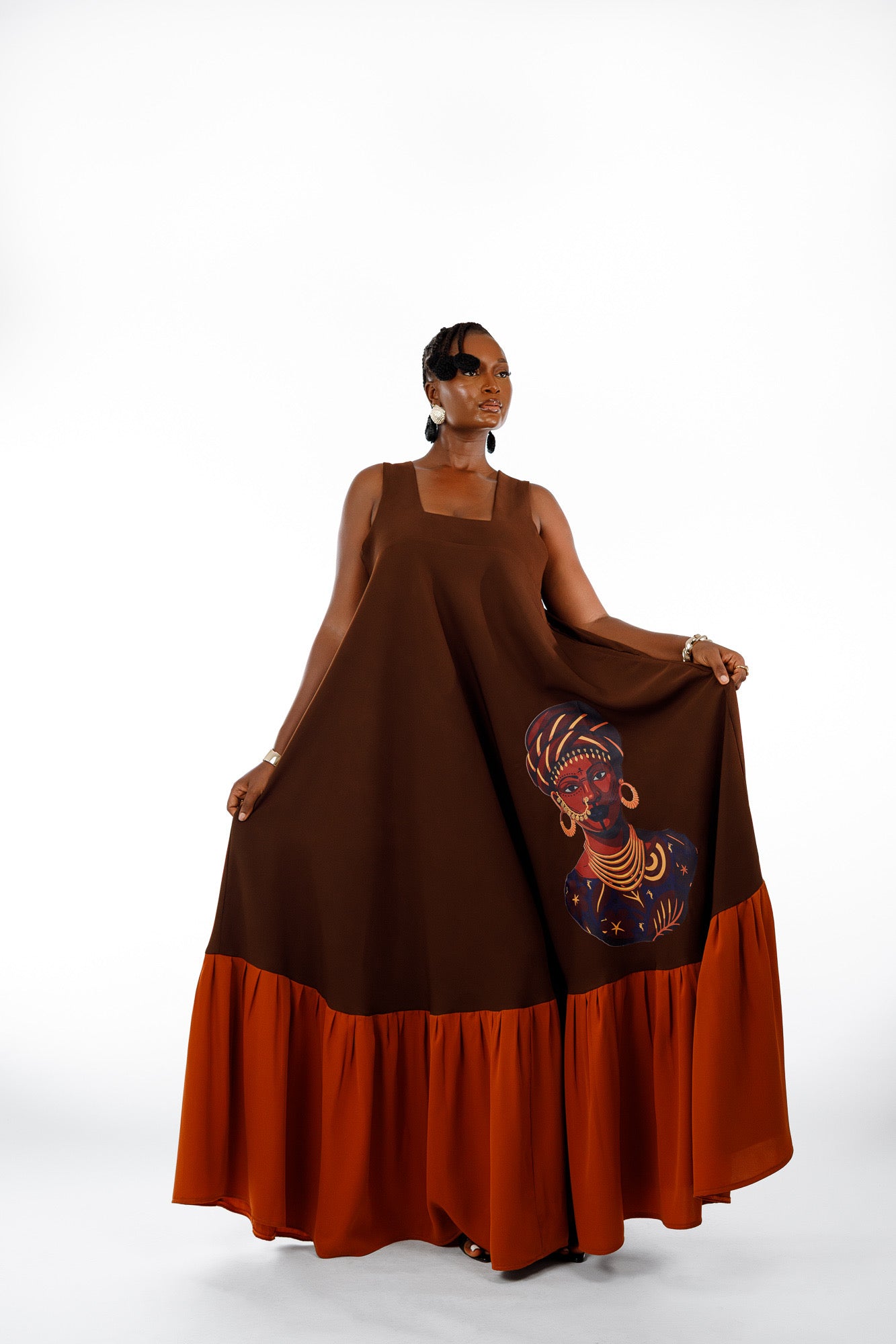 2 Tone Dress in Brown & Orange