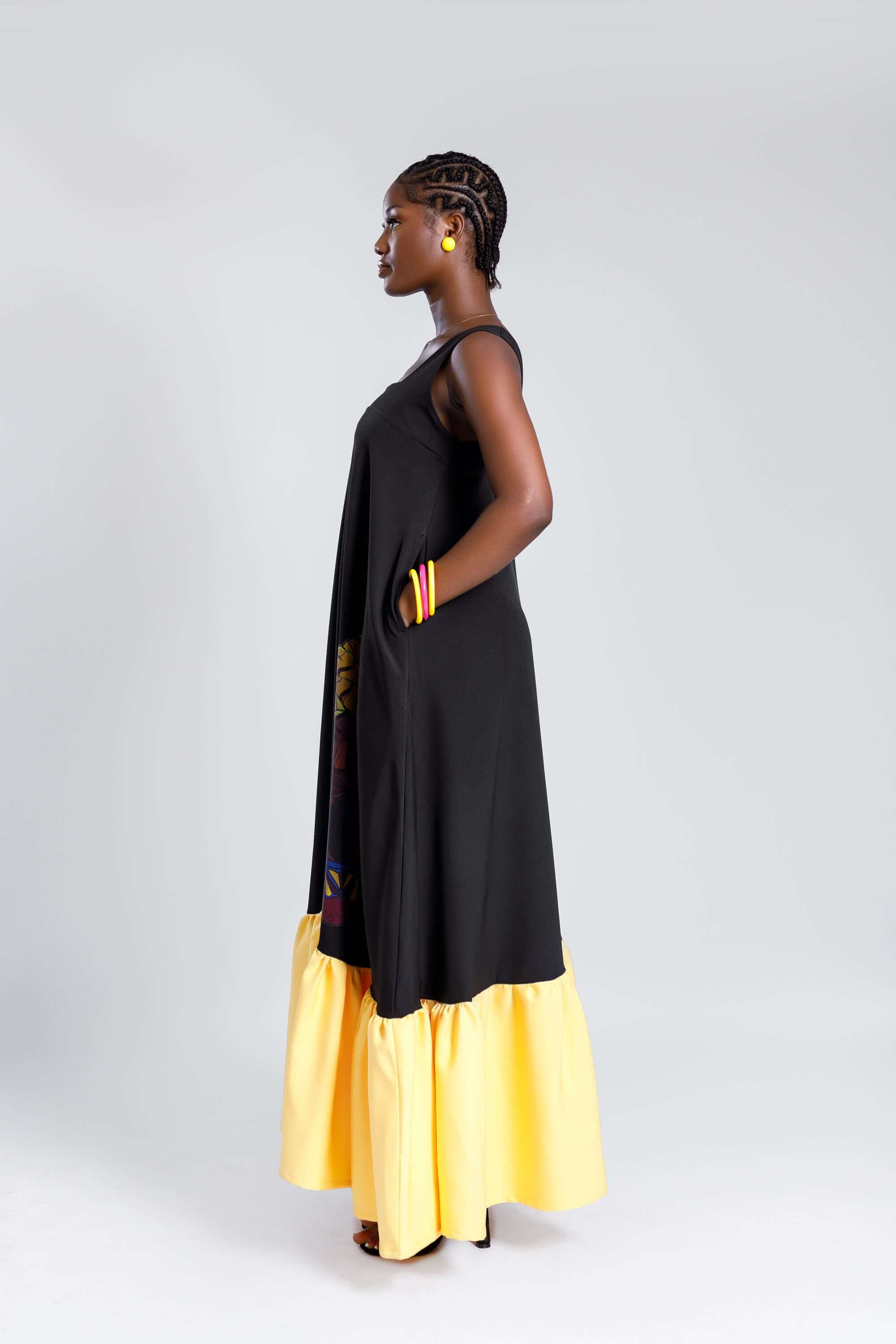 2 Tone Dress in Black & Yellow - Dresses