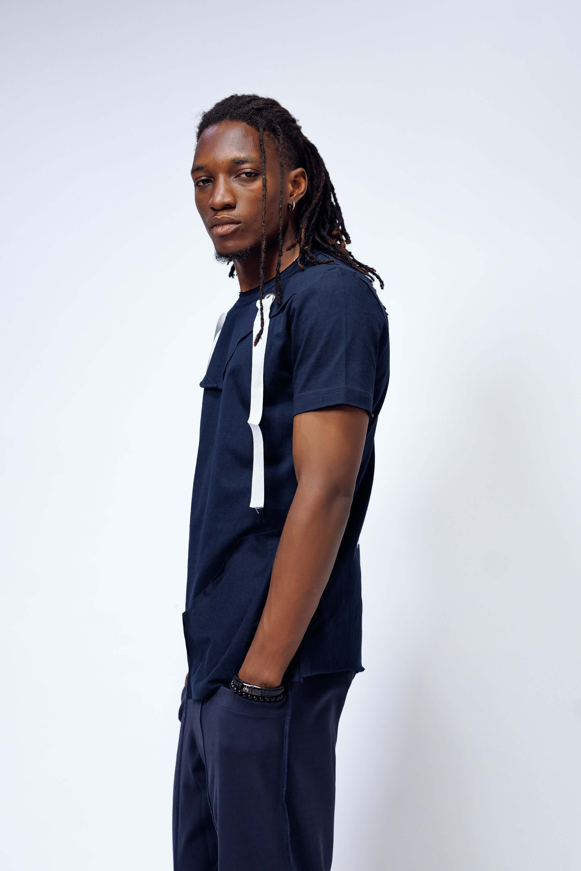 Imani Tee in Navy Blue - Shirts & Tops