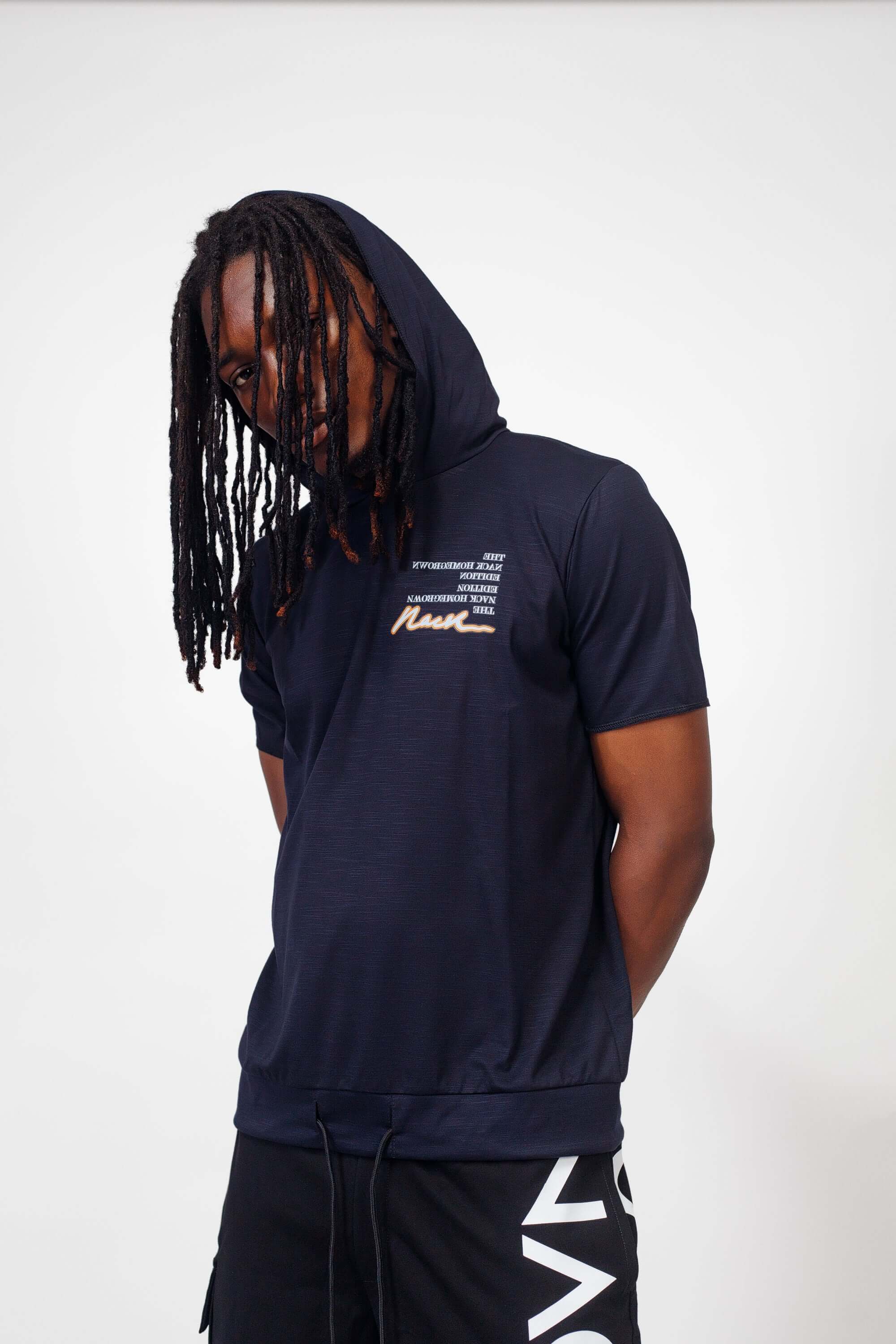 Hooded Tee in Navy Blue - Shirts & Tops