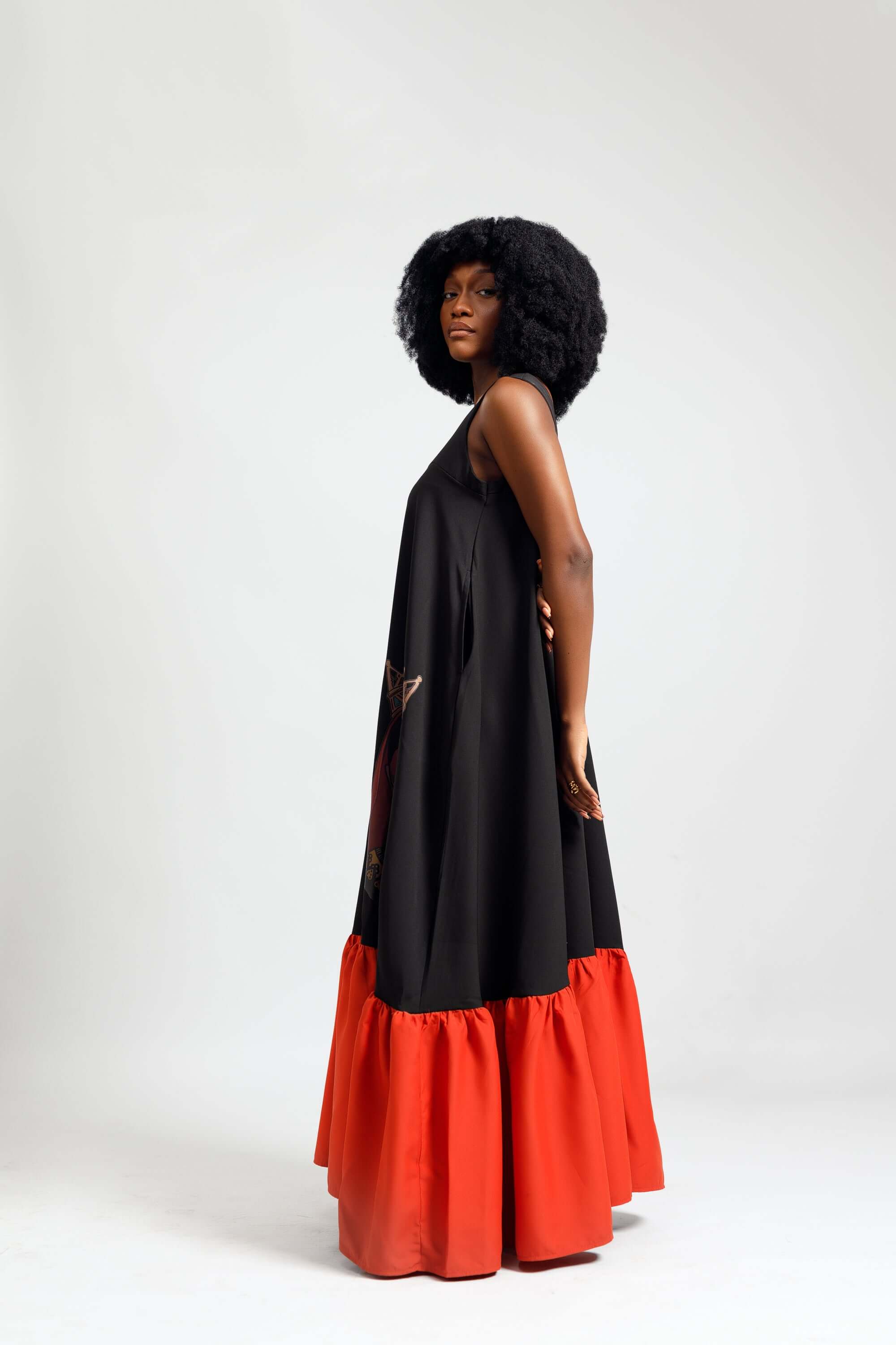 2 Tone Dress in Black & Orange - Dresses