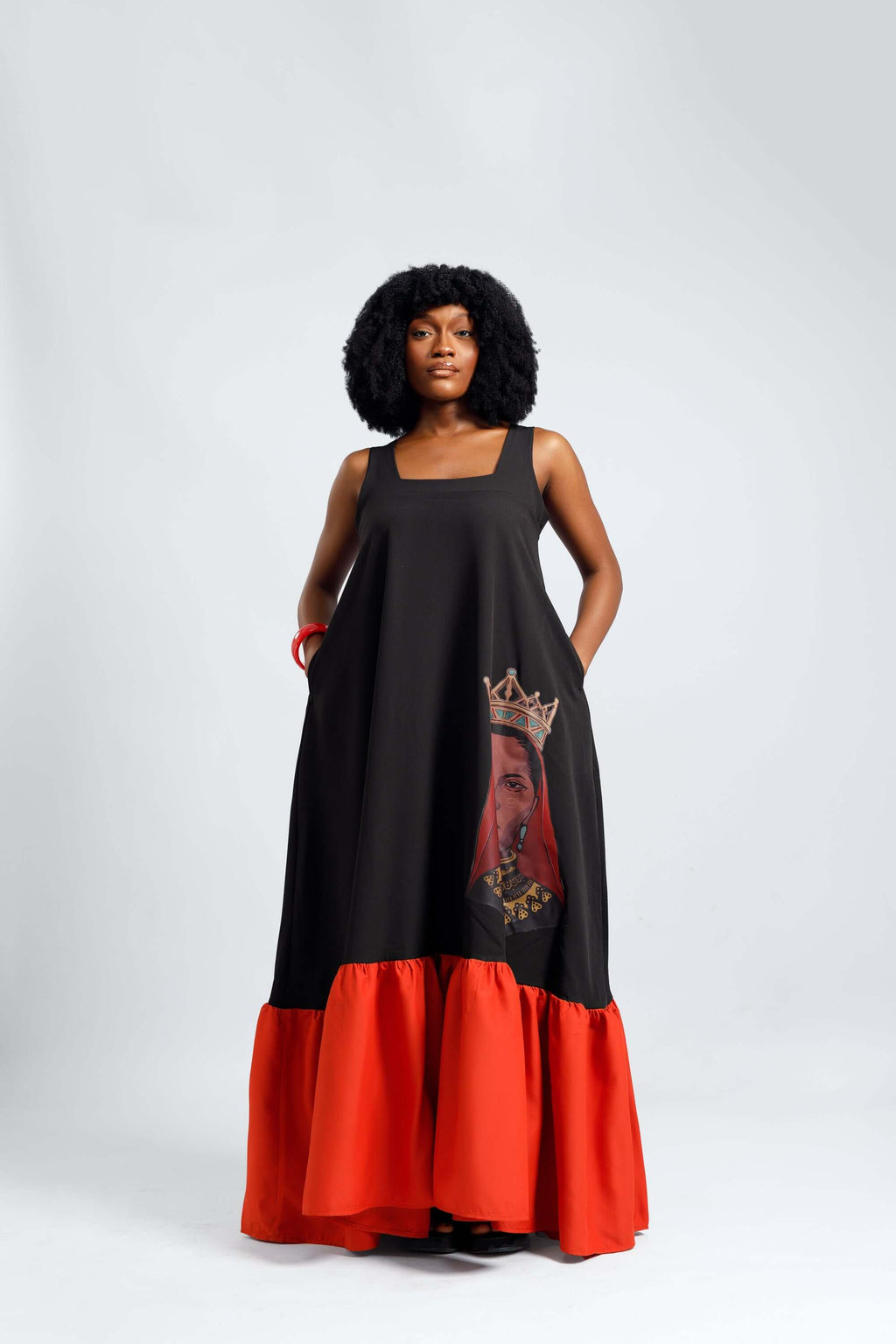 2 Tone Dress in Black & Orange