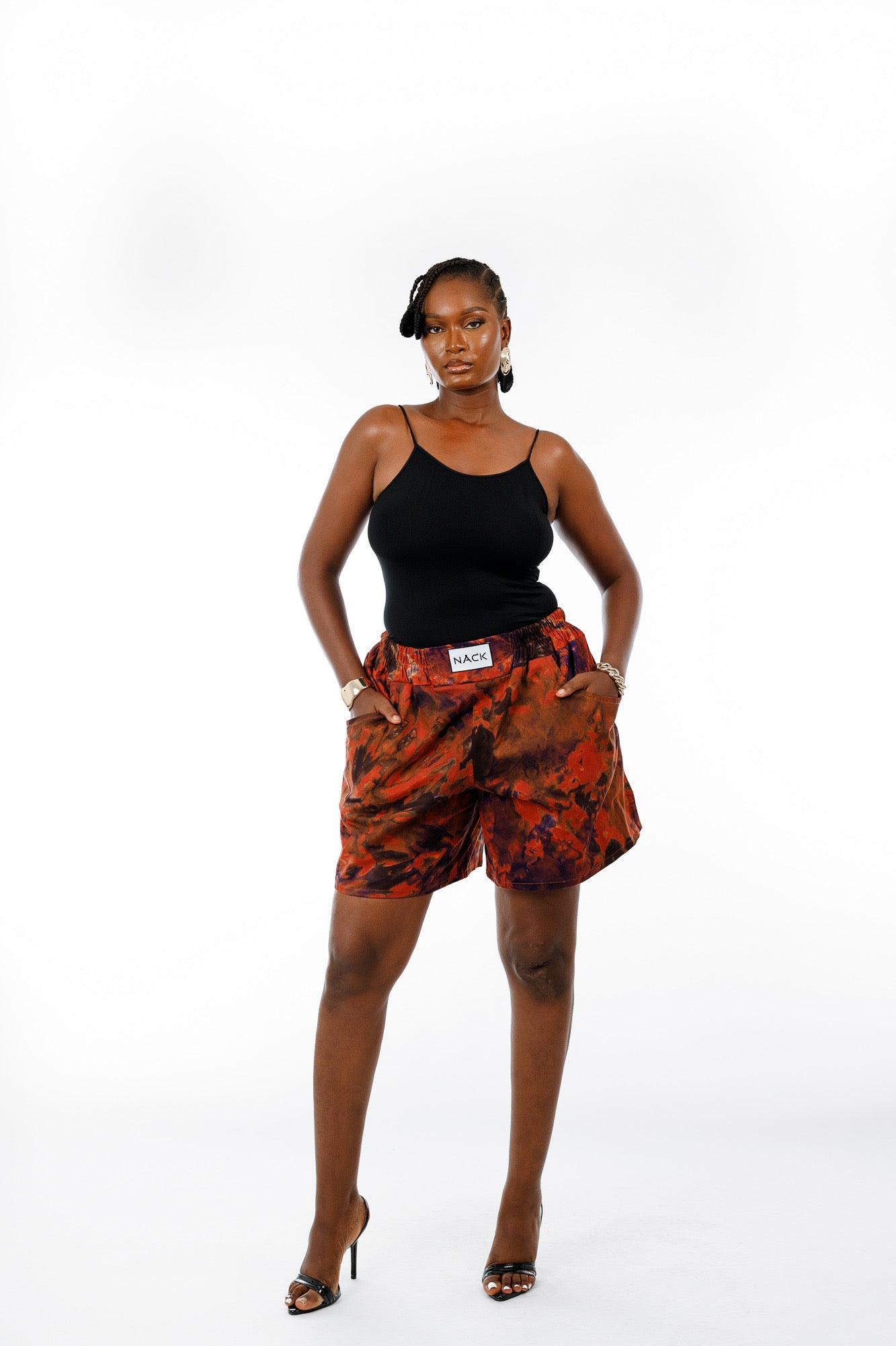 Female Adire Short in Orange