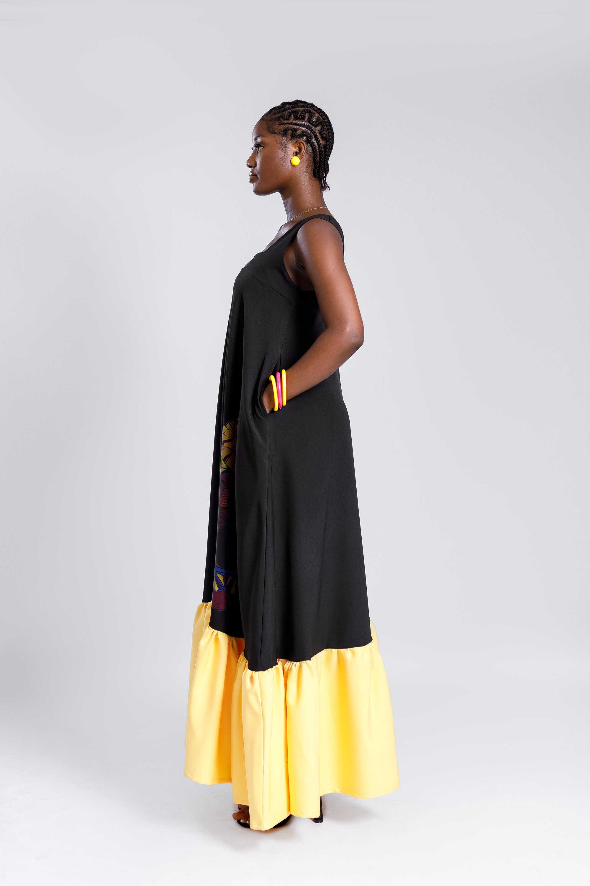 2 Tone Dress in Black & Yellow